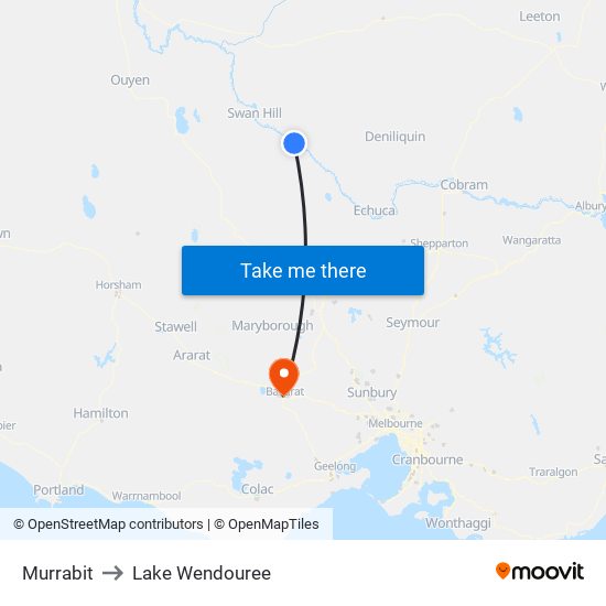 Murrabit to Lake Wendouree map