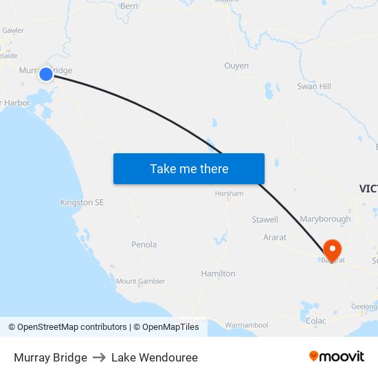 Murray Bridge to Lake Wendouree map