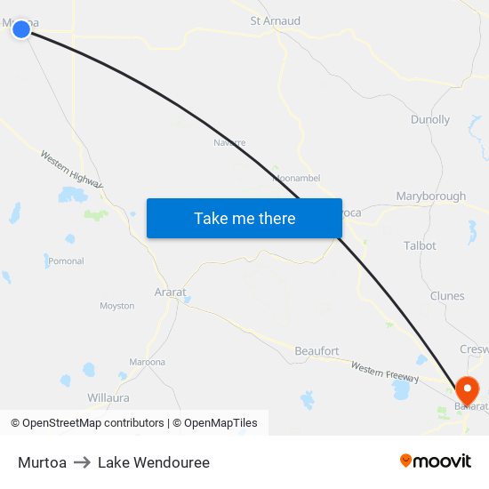 Murtoa to Lake Wendouree map