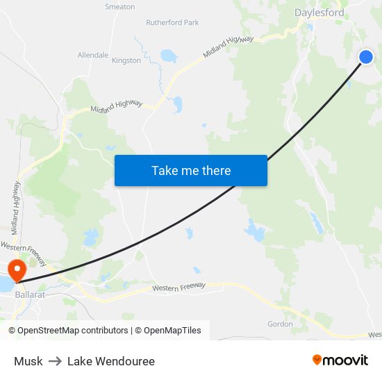 Musk to Lake Wendouree map