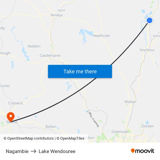 Nagambie to Lake Wendouree map