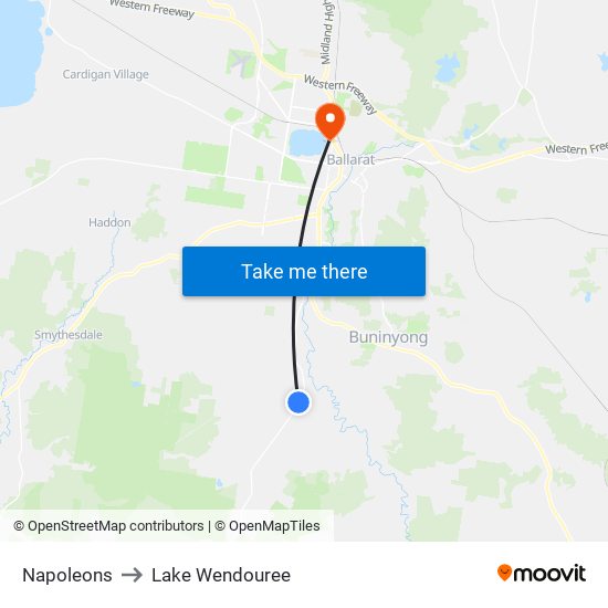 Napoleons to Lake Wendouree map