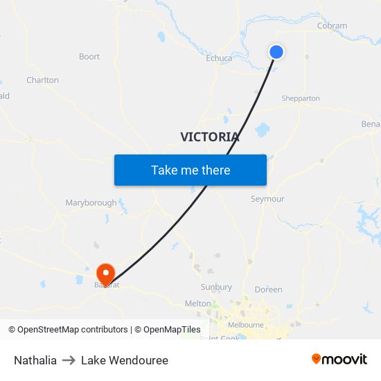 Nathalia to Lake Wendouree map