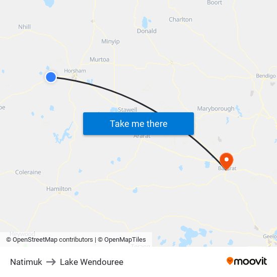 Natimuk to Lake Wendouree map