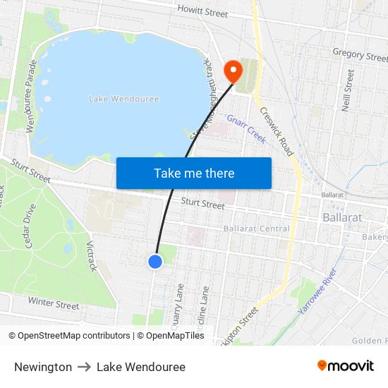 Newington to Lake Wendouree map