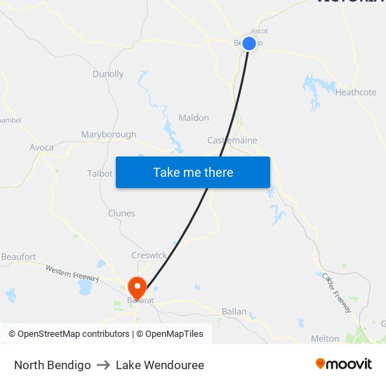 North Bendigo to Lake Wendouree map