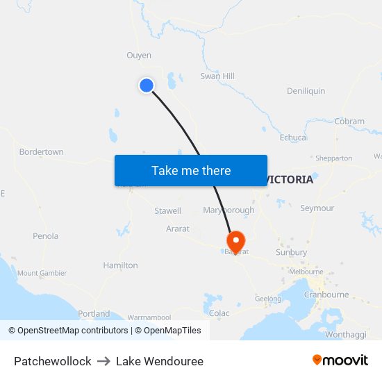 Patchewollock to Lake Wendouree map