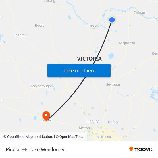 Picola to Lake Wendouree map