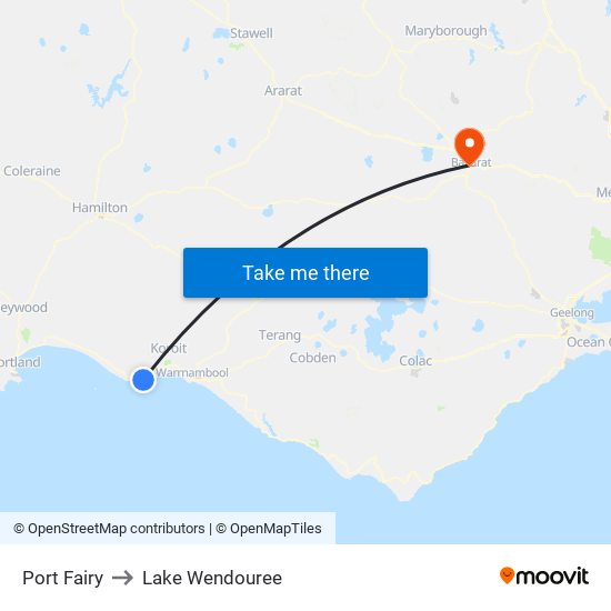 Port Fairy to Lake Wendouree map