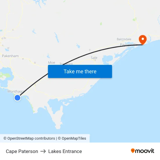 Cape Paterson to Lakes Entrance map