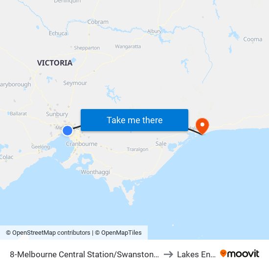 8-Melbourne Central Station/Swanston St (Melbourne City) to Lakes Entrance map