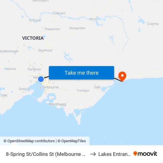 8-Spring St/Collins St (Melbourne City) to Lakes Entrance map