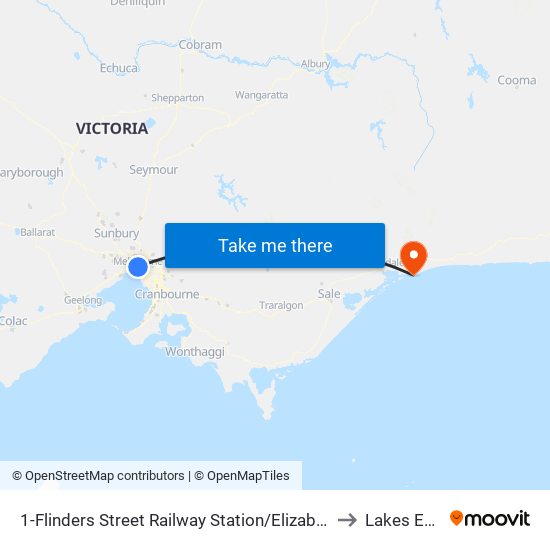 1-Flinders Street Railway Station/Elizabeth St (Melbourne City) to Lakes Entrance map