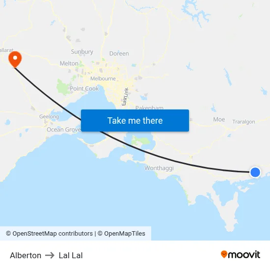 Alberton to Lal Lal map