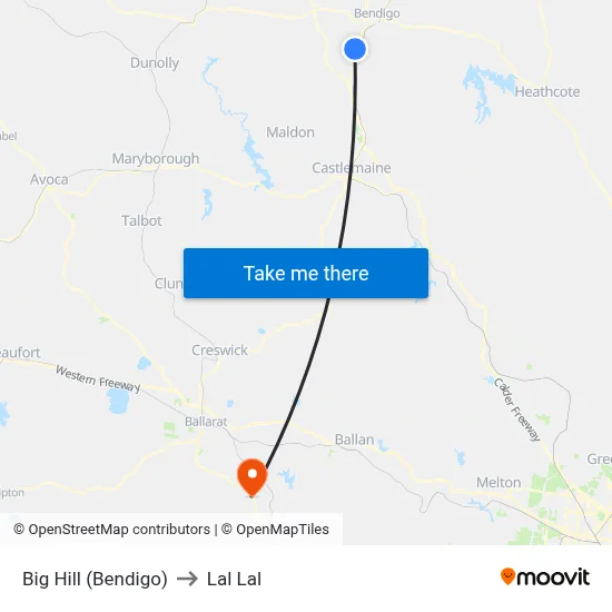 Big Hill (Bendigo) to Lal Lal map