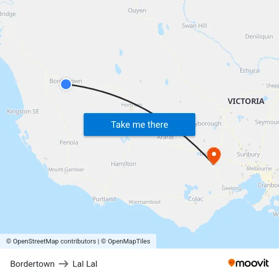 Bordertown to Lal Lal map