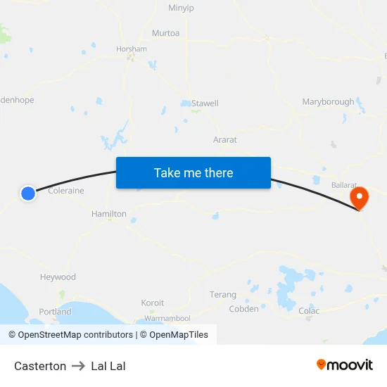 Casterton to Lal Lal map