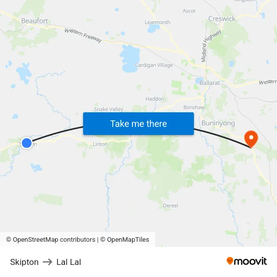 Skipton to Lal Lal map