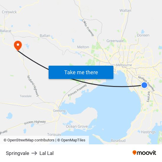 Springvale to Lal Lal map