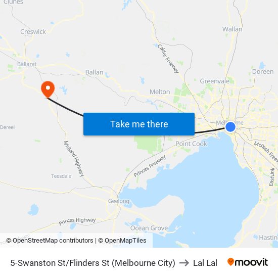 5-Swanston St/Flinders St (Melbourne City) to Lal Lal map