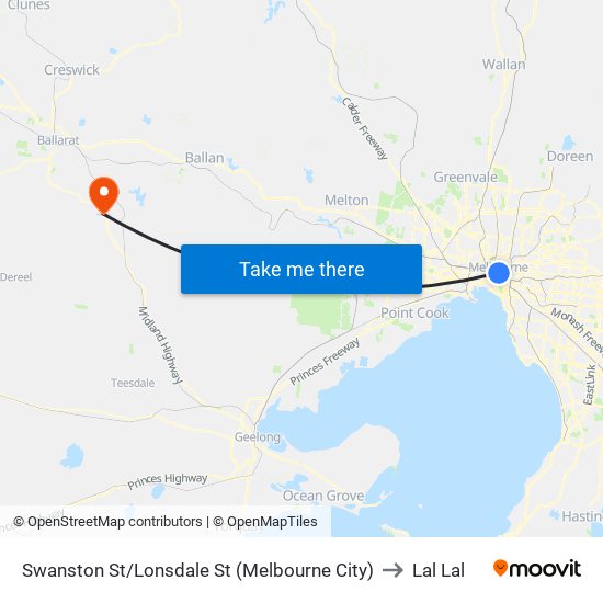 Swanston St/Lonsdale St (Melbourne City) to Lal Lal map