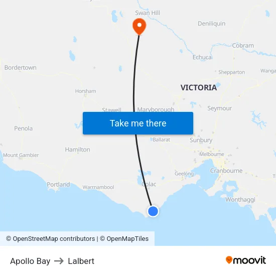 Apollo Bay to Lalbert map