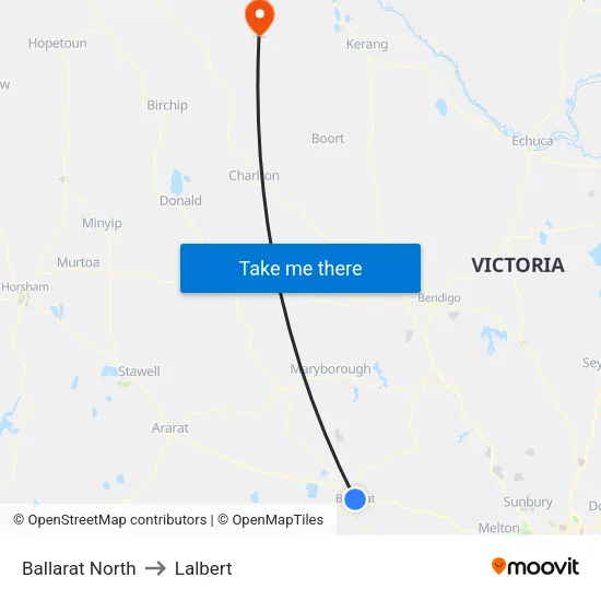 Ballarat North to Lalbert map