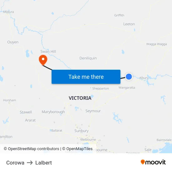 Corowa to Lalbert map