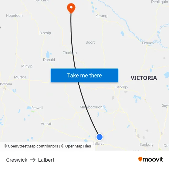 Creswick to Lalbert map