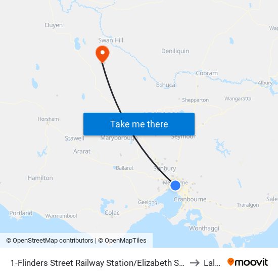 1-Flinders Street Railway Station/Elizabeth St (Melbourne City) to Lalbert map