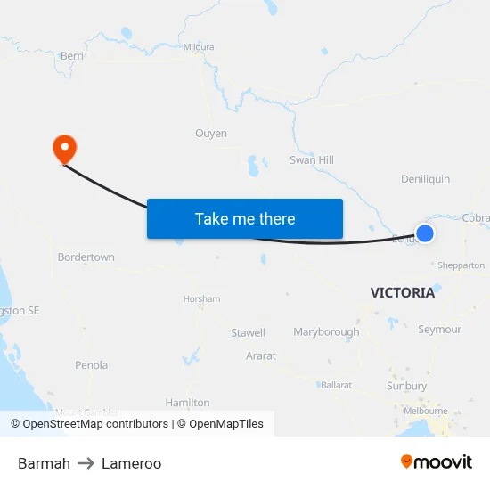 Barmah to Lameroo map