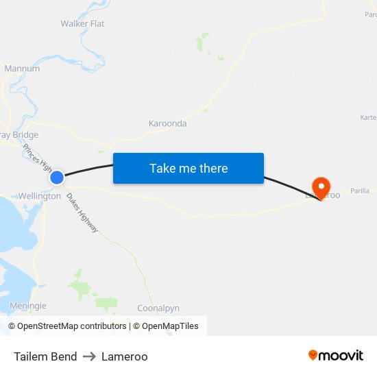 Tailem Bend to Lameroo map