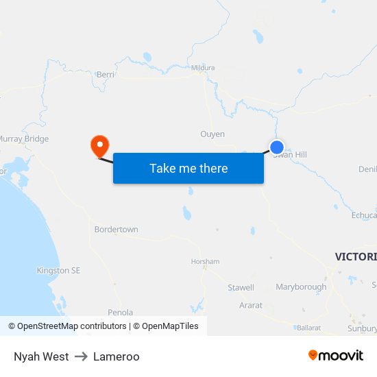 Nyah West to Lameroo map