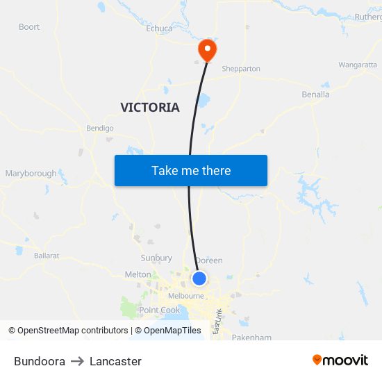 Bundoora to Lancaster map