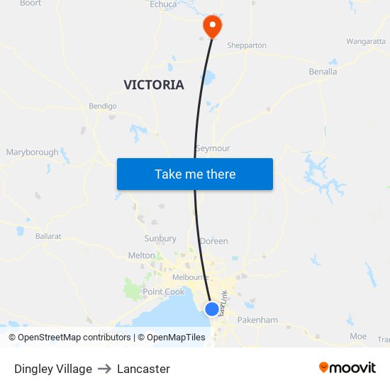 Dingley Village to Lancaster map