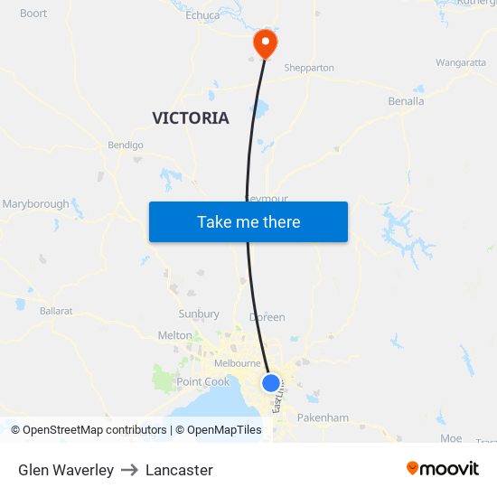 Glen Waverley to Lancaster map