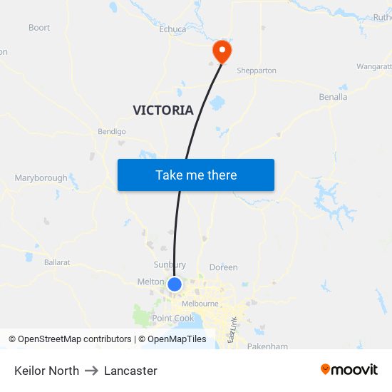 Keilor North to Lancaster map