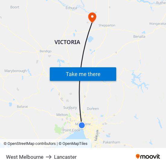 West Melbourne to Lancaster map