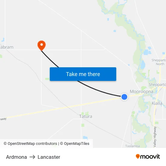 Ardmona to Lancaster map