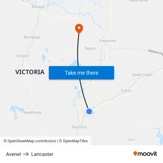 Avenel to Lancaster map