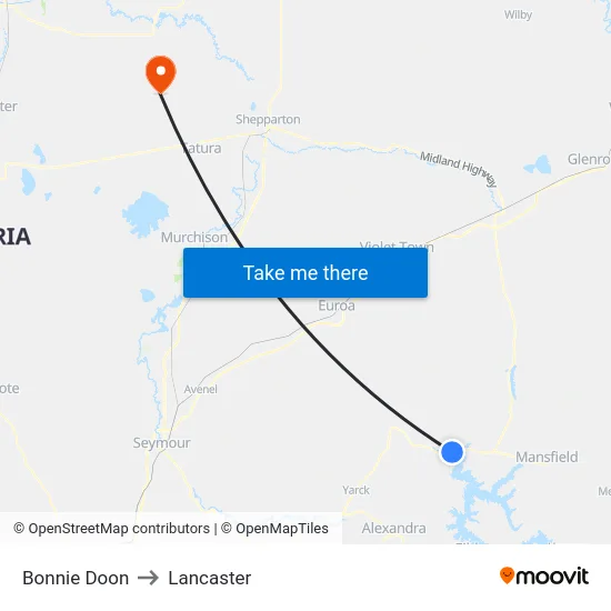 Bonnie Doon to Lancaster map