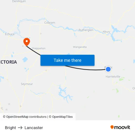 Bright to Lancaster map