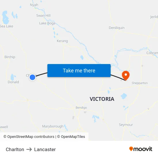 Charlton to Lancaster map