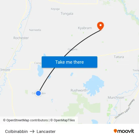 Colbinabbin to Lancaster map