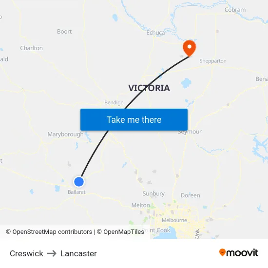 Creswick to Lancaster map