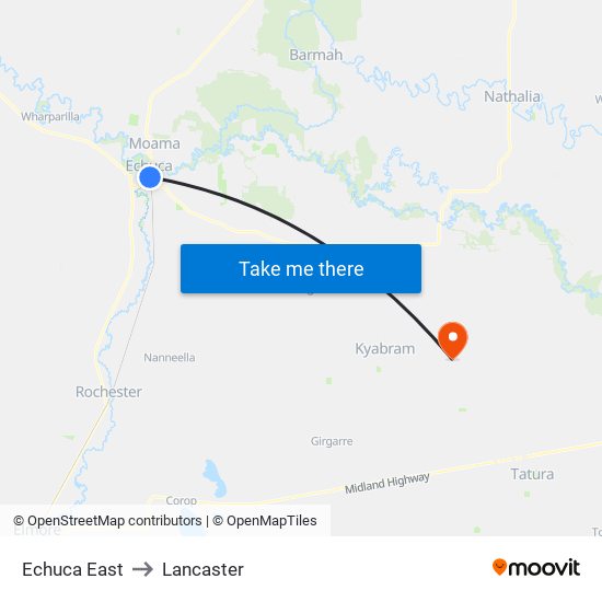 Echuca East to Lancaster map