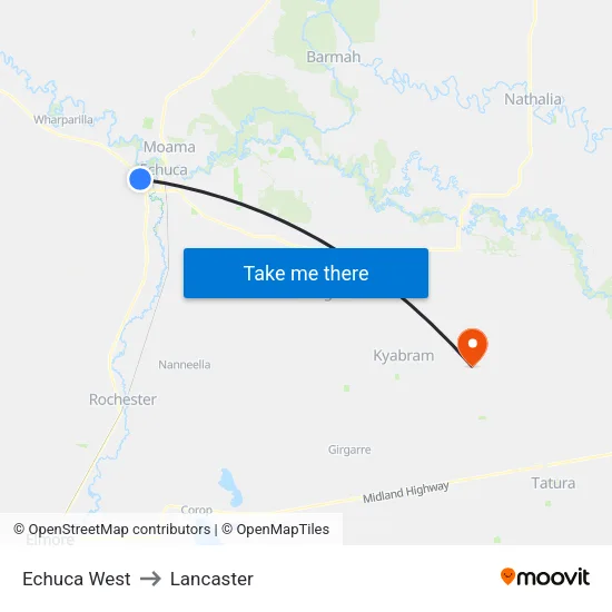 Echuca West to Lancaster map