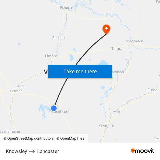 Knowsley to Lancaster map