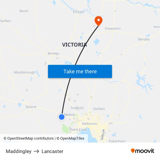 Maddingley to Lancaster map