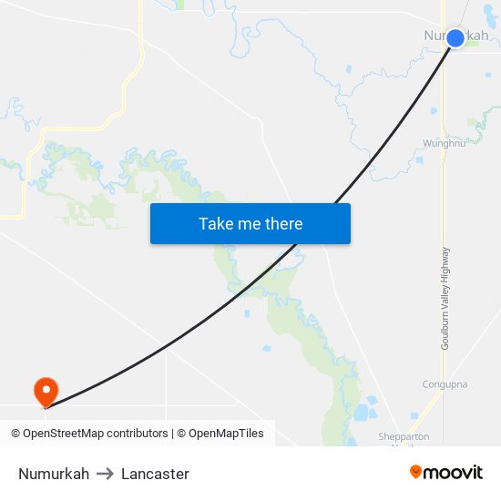 Numurkah to Lancaster map